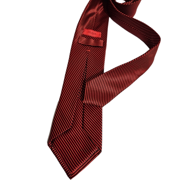 ISAIA NINEFOLD 9FOLD RARE Black/Red Striped LUXURY Tie HANDMADE ITALY - Picture 2 of 7